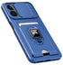Mobizang Bisen Back Cover for Apple iPhone 15 Pro | Inbuilt Camera Slider Ring Stand and Card Pocket Shockproof Slim Bumper Back Case (Blue)