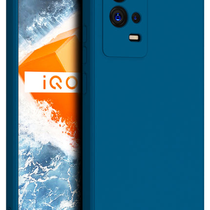 Matte Lens Protective Back Cover for Vivo IQOO 9 , Slim Silicone with Soft Lining Shockproof Flexible Full Body Bumper Case (Blue)