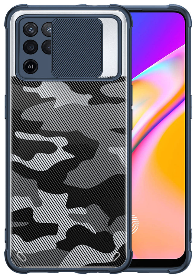 Camo Slider Back Cover for Oppo F19 PRO , [Military Grade Protection] Shockproof Slim Clear Camera Shield Bumper Back Case (Blue)