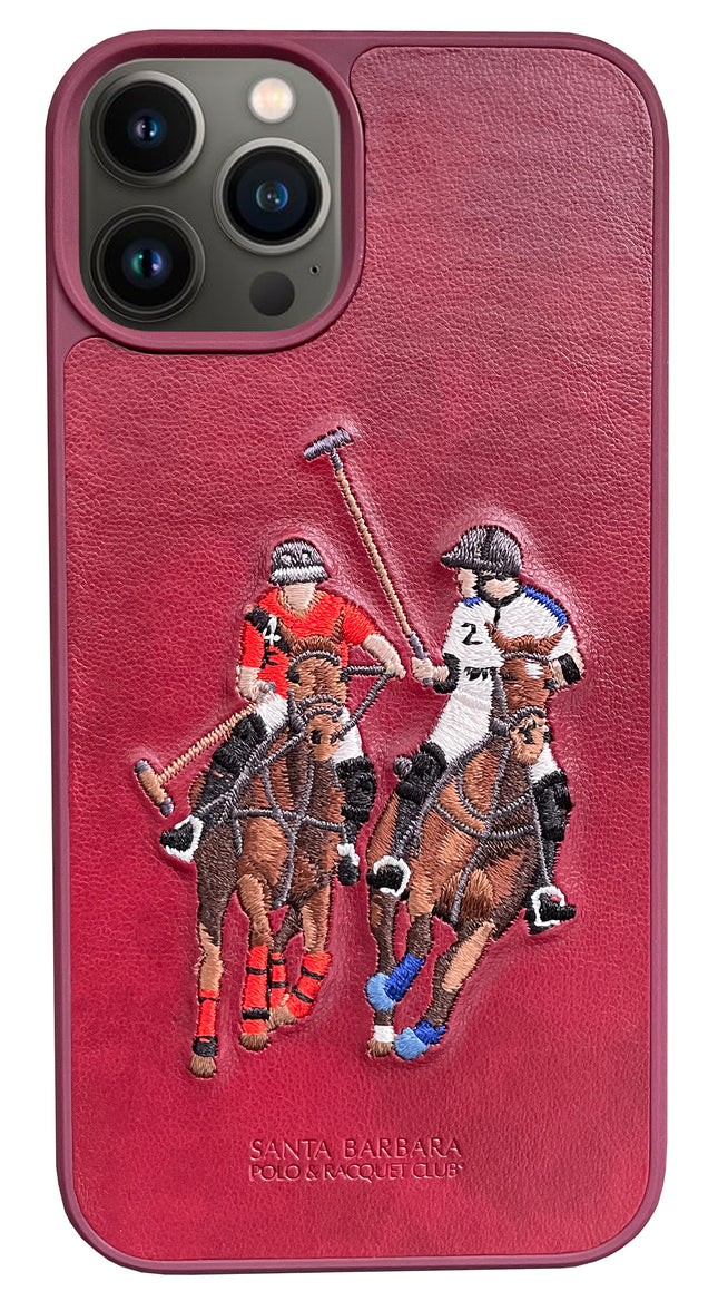 Santa Barbara Polo Jockey Series Luxury Leather Back Case Cover for Apple iPhone 13 Pro Max (6.7), Red