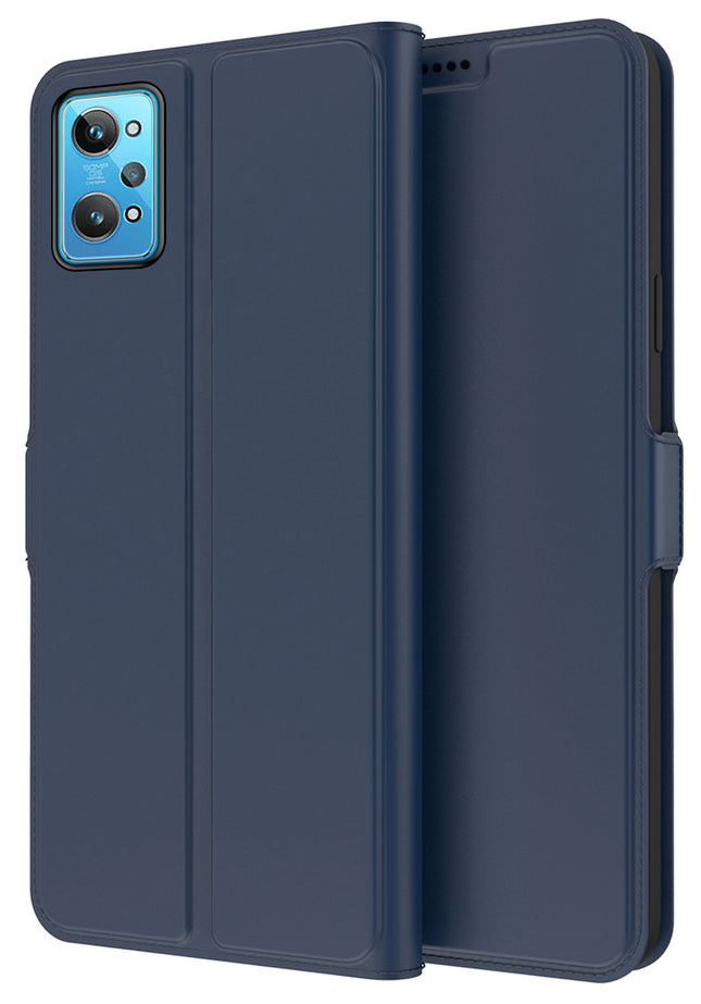 Noble Slim Flip Cover for Realme GT 2 Pro , Magnetic and Card Holder Stand Leather Flip Wallet Case (Blue)