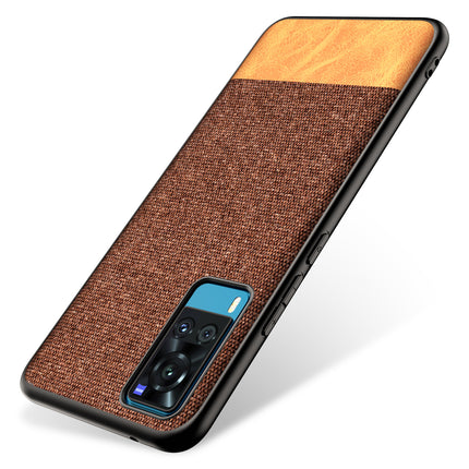 Soft Fabric & Leather Hybrid for Vivo X60 Back Cover, Shockproof Protection Slim Hard Back Case (Brown)