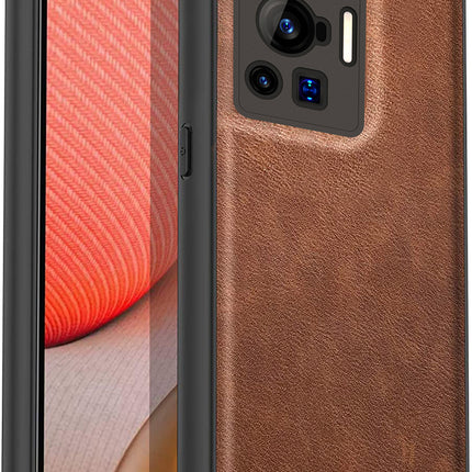 Tux Back Case For Vivo X70 Pro , Slim Leather Case with Soft Edge Shockproof Back Cover (Brown)