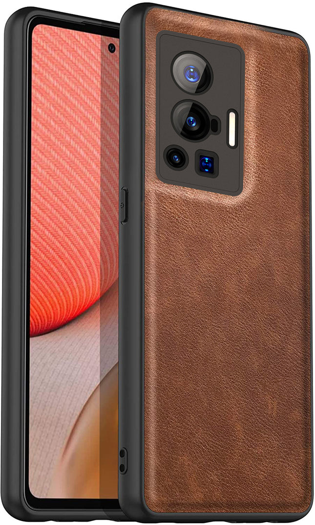 Tux Back Case For Vivo X70 Pro , Slim Leather Case with Soft Edge Shockproof Back Cover (Brown)