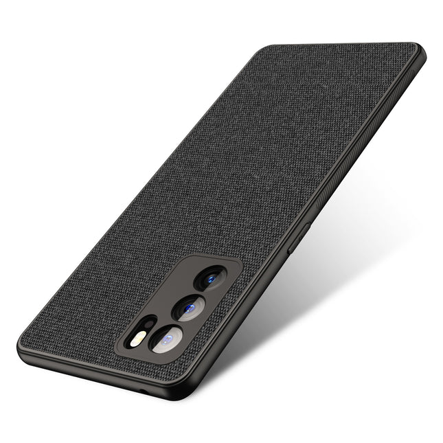 Soft Fabric Hybrid for Oppo Reno 6 Pro Back Cover, Shockproof Protection Slim Hard Back Case (Black)