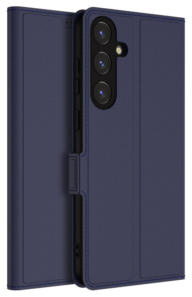 Mobizang Noble Slim Magnetic Leather Flip Case Cover for Samsung Galaxy S24 | Card Holder Stand Leather Flip Wallet Case (Blue)