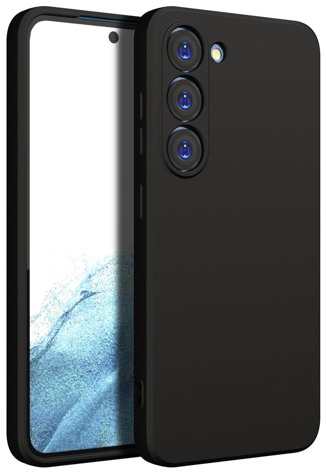 Mobizang Matte Protective Lens Flexible Back Cover for Samsung Galaxy S23 , Slim Silicone with Soft Lining Shockproof Full Body Bumper Case (Black)