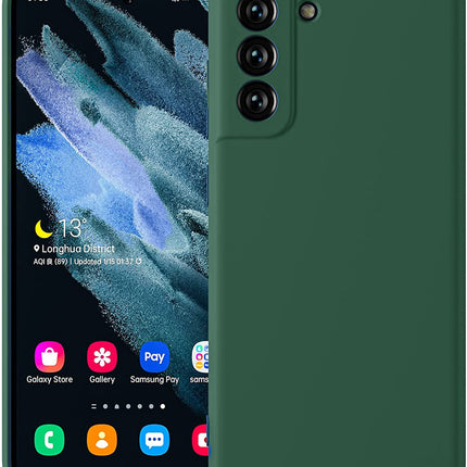 Matte Lens Protective Back Cover for Samsung Galaxy S21 FE , Slim Silicone with Soft Lining Shockproof Flexible Full Body Bumper Case (Green)