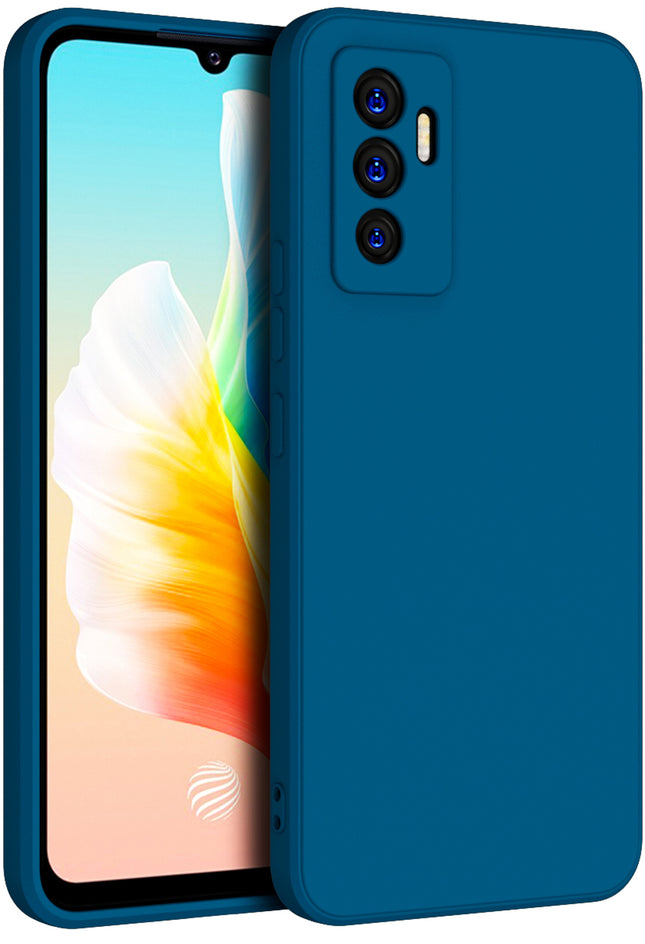 Matte Lens Protective Back Cover for Vivo V23E , Slim Silicone with Soft Lining Shockproof Flexible Full Body Bumper Case (Blue)