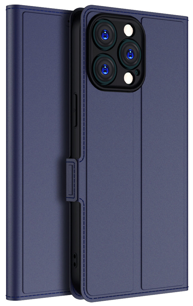 Mobizang Noble Slim Magnetic Leather Flip Case Cover for Apple iPhone 15 Pro Max | Card Holder Stand Leather Flip Wallet Case (Blue)