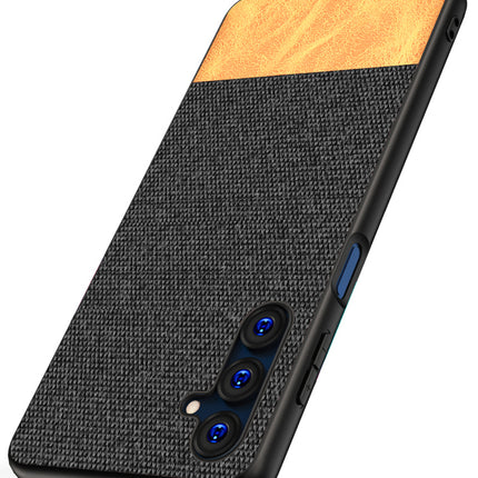 KAPA Soft Fabric & Leather Hybrid Protective Back Cover for Samsung Galaxy F54 | Shockproof Slim Hard Anti Slip Back Case (Black , Brown)