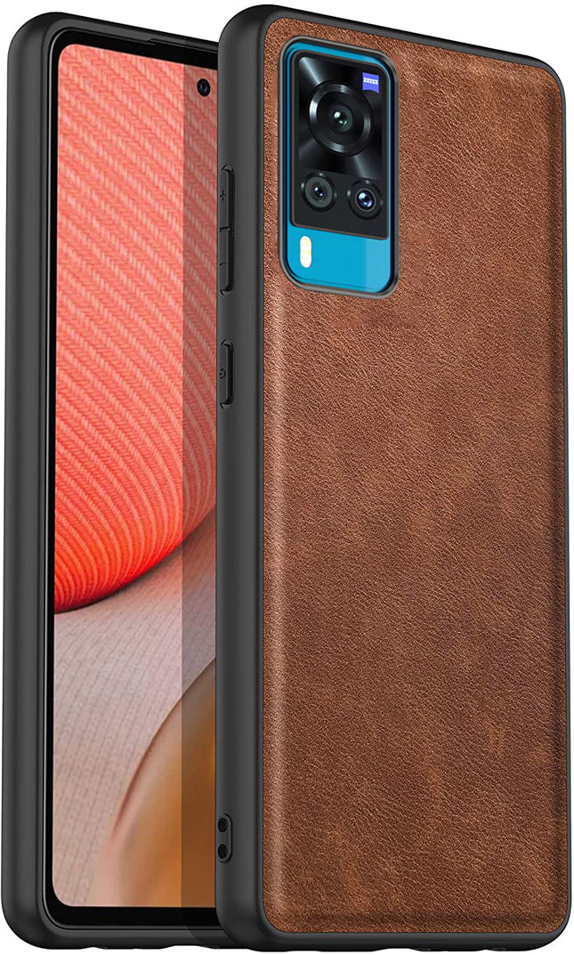 Tux Back Case for Vivo X60 Pro , Slim Leather Case with Soft Edge Shockproof Back Cover (Brown)