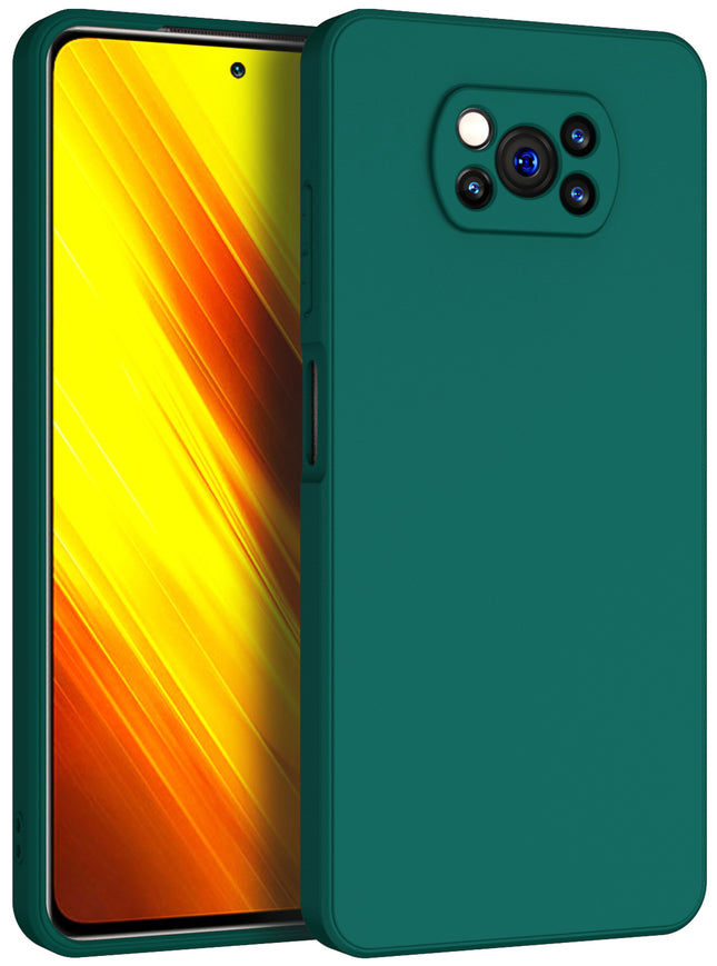 Matte Lens Protective Back Cover for Poco X3 Pro / Poco X3 , Slim Silicone with Soft Lining Shockproof Flexible Full Body Bumper Case , Green