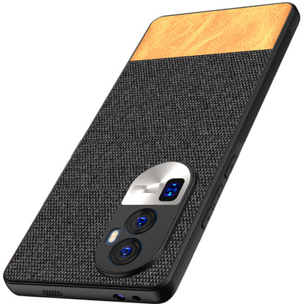 Mobizang Soft Fabric & Leather Hybrid Protective Back Cover for Oppo Reno 10 Pro Plus | Shockproof Slim Hard Anti Slip Back Case (Black::Brown)