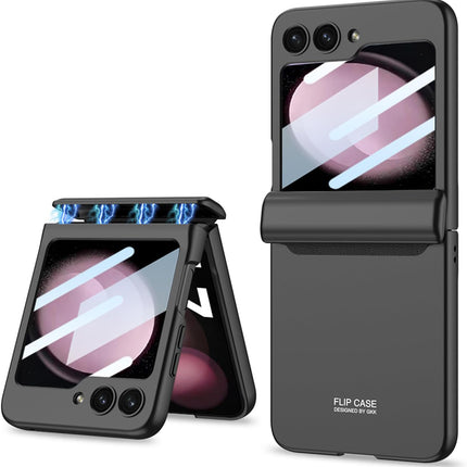 Mobizang Ultra Thin Back Cover for Galaxy Z Flip5 / Z Flip 5 | Magnetic Hinge Protection and Inbuilt Glass Window Protection (Black)