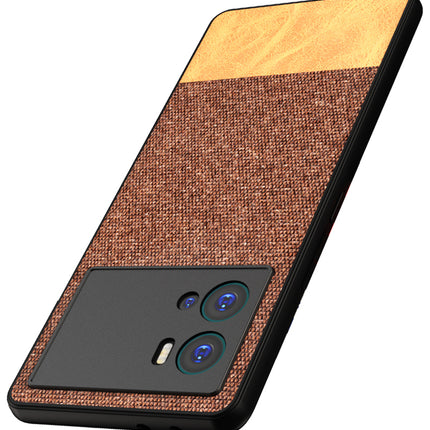 Mobizang Soft Fabric & Leather Hybrid Protective Back Cover for Iqoo 9 PRO | Shockproof Slim Hard Anti Slip Back Case (Brown)