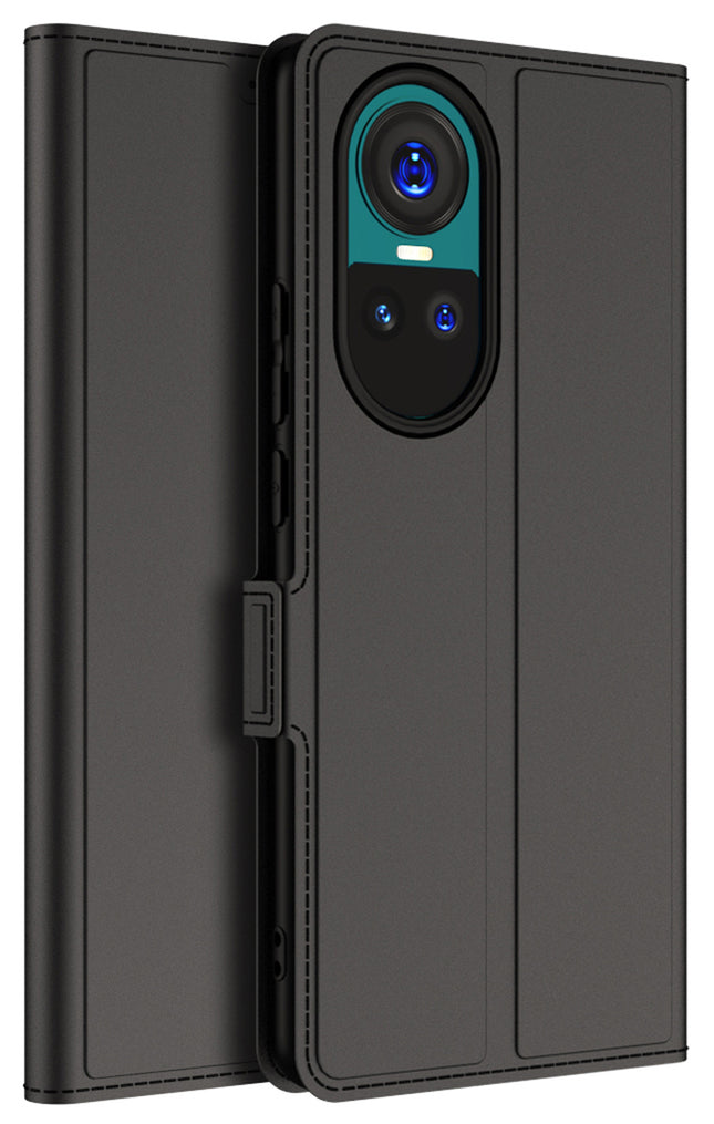 Mobizang Noble Slim Magnetic Leather Flip Case Cover for Oppo Reno 10 / Reno 10 Pro (5G) | Card Holder Stand Leather Flip Wallet Case (Black)