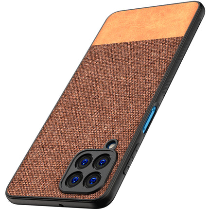 Soft Fabric & Leather Hybrid Protective Back Case Cover for Samsung Galaxy M53 (5G) (Brown)