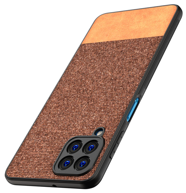 Soft Fabric & Leather Hybrid Protective Back Case Cover for Samsung Galaxy M53 (5G) (Brown)