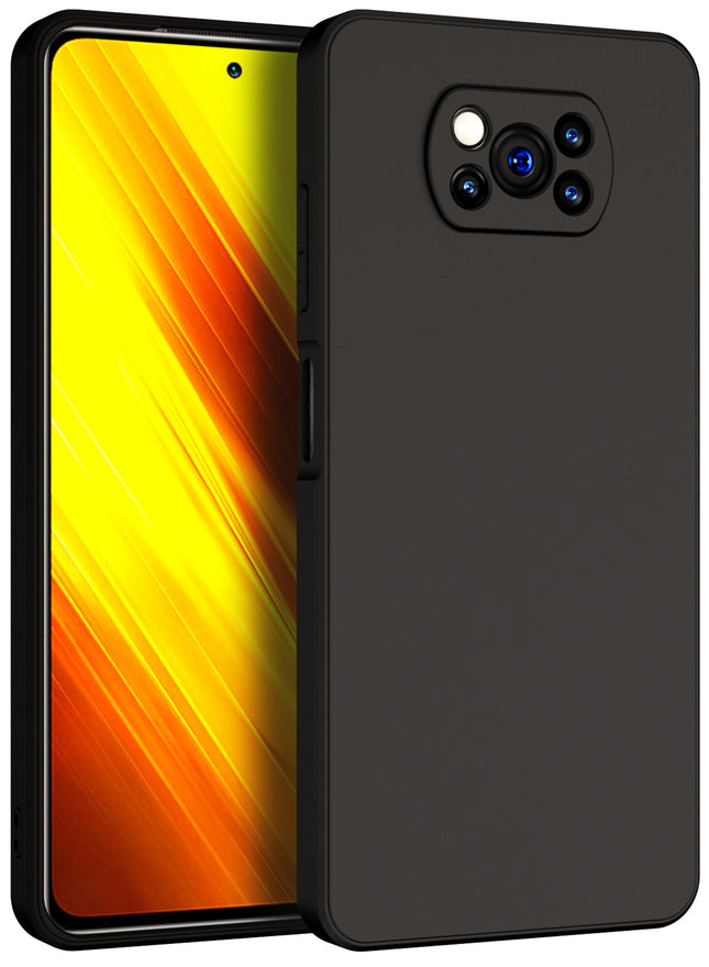 Matte Lens Protective Back Cover for Poco X3 Pro / Poco X3 , Slim Silicone with Soft Lining Shockproof Flexible Full Body Bumper Case , Black