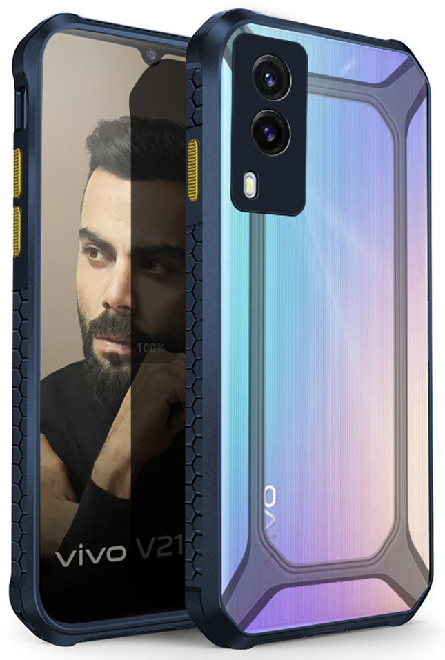 Unicorn for Vivo V21E (5G) Clear Back Case, [Military Grade Protection] Shock Proof Slim Hybrid Bumper Cover (Blue)