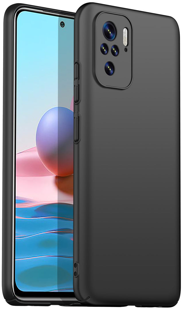 Silk Smooth Finish [Full Coverage] All Sides Protection Slim Back Cover For Xiaomi Redmi Note 10 /  Note 10S (Black)