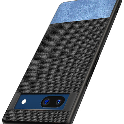 Mobizang Soft Fabric & Leather Hybrid Protective Case Cover for Google Pixel 7A | Shockproof Slim Hard Anti Slip Back Case (Black,Blue)
