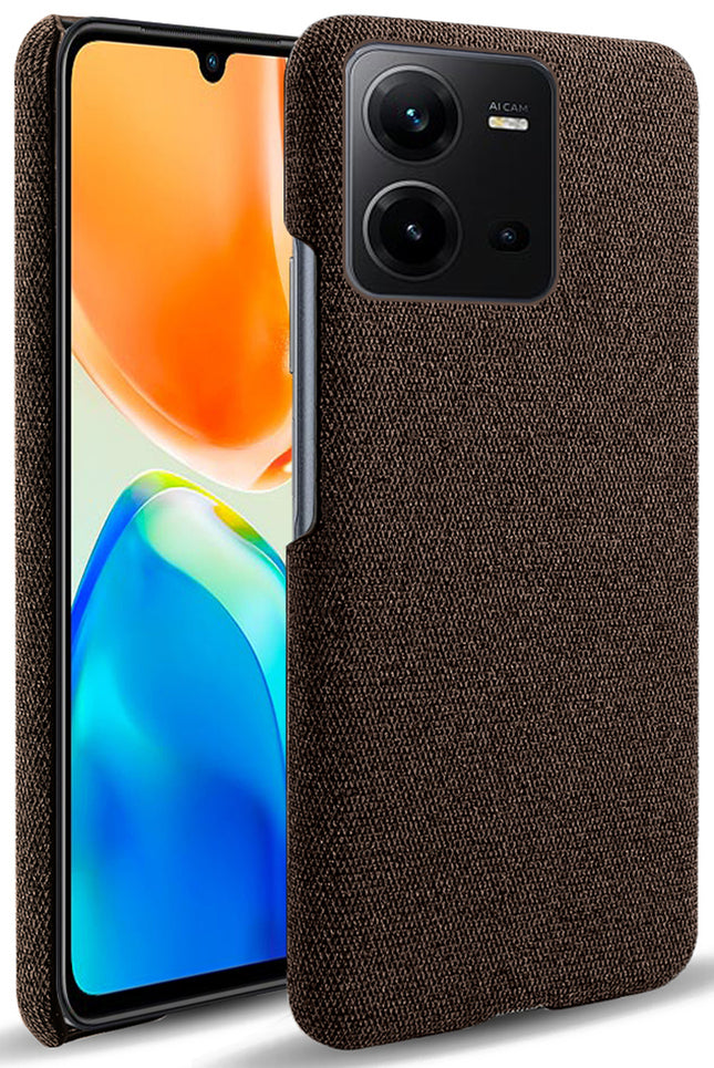 Mobizang Woven Soft Fabric Case for VIVO V25 (5G) Back Cover, Shock Protection Slim Hard Anti Slip Back Cover (Brown)
