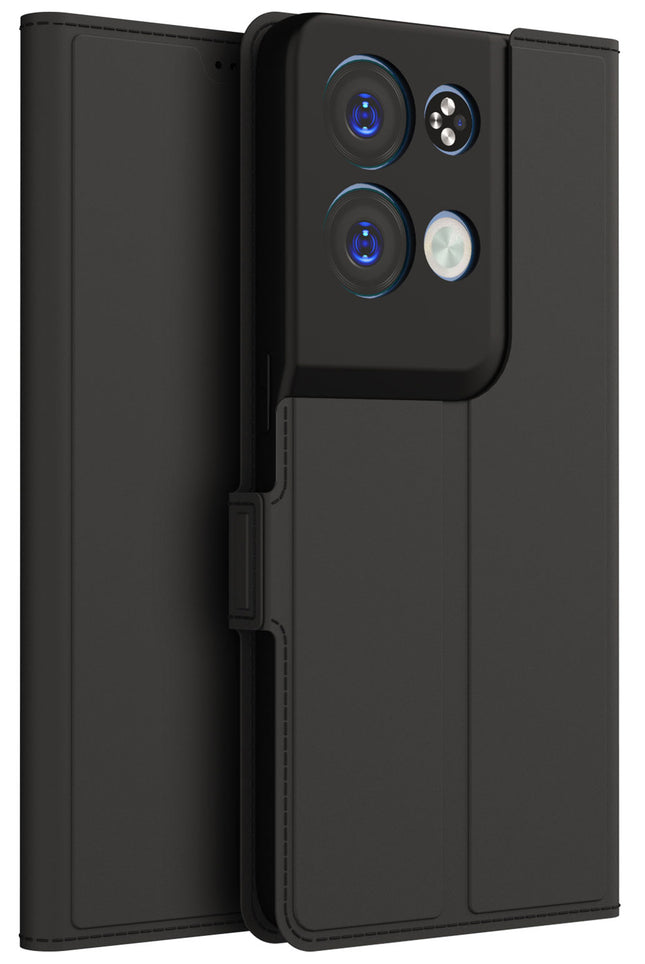 Mobizang Noble Slim Magnetic Leather Flip Case Cover for Oppo Reno 8 PRO ( 5G) ,Card Holder Stand Leather Flip Wallet Case (Black)