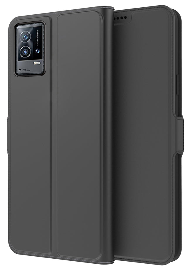 Noble Slim Flip Cover for Vivo IQOO 9 , Magnetic and Card Holder Stand Leather Flip Wallet Case (Black)