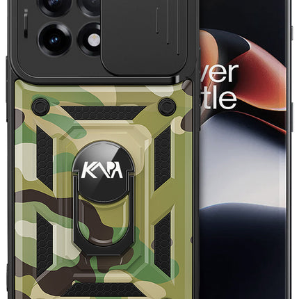 Mobizang Tank Back Cover for OnePlus 11R | Inbuilt Ring + Slider Shockproof Lens Protection Case (Green)