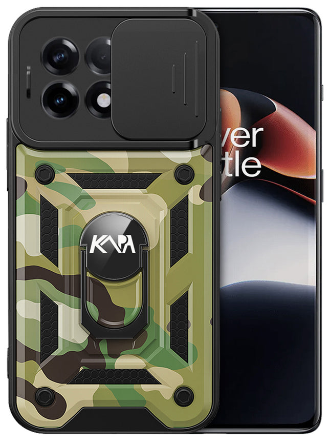 Mobizang Tank Back Cover for OnePlus 11R | Inbuilt Ring + Slider Shockproof Lens Protection Case (Green)