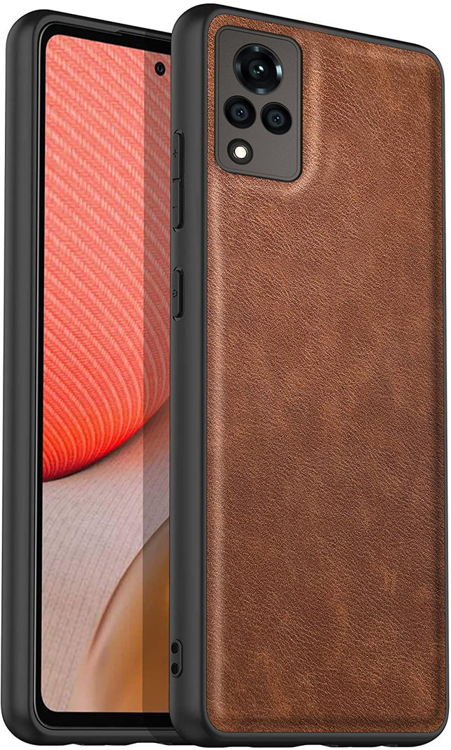 Tux Back Case For Vivo V21 (5G) , Slim Leather Case with Soft Edge Shockproof Back Cover (Brown)