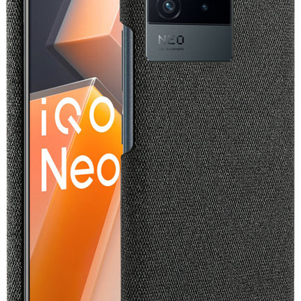 Mobizang Woven Soft Fabric Case for Vivo IQOO Neo 6 (5G) Back Cover,  Shock Protection Slim Hard Anti Slip Back Cover (Black)