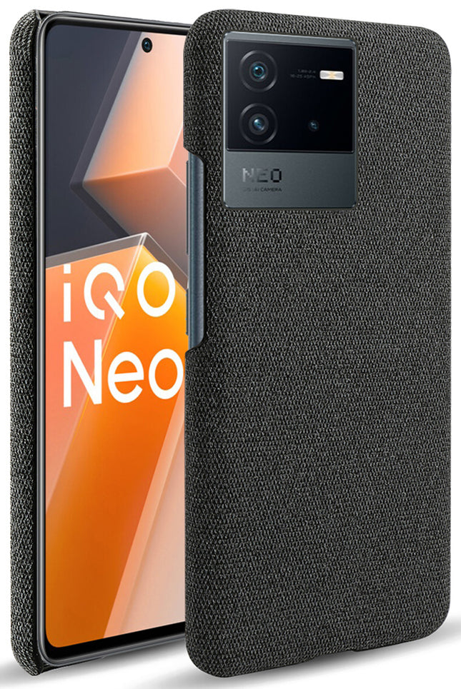 Mobizang Woven Soft Fabric Case for Vivo IQOO Neo 6 (5G) Back Cover,  Shock Protection Slim Hard Anti Slip Back Cover (Black)