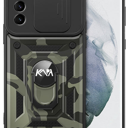 Tank Back Cover for Samsung Galaxy S21 Plus , Inbuilt Ring & Slider [Military Grade Protection] Shockproof Lens Protection Case (Black)