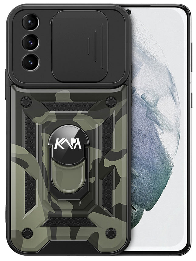 Tank Back Cover for Samsung Galaxy S21 Plus , Inbuilt Ring & Slider [Military Grade Protection] Shockproof Lens Protection Case (Black)