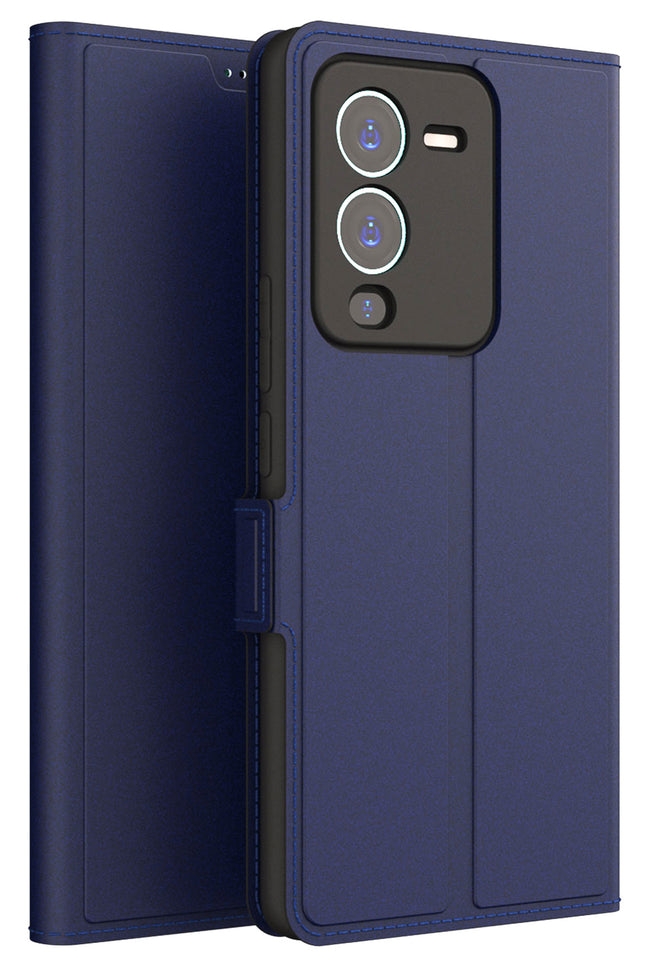 Mobizang Noble Slim Magnetic Leather Flip Case Cover for Vivo V25 Pro (5G) , Magnetic and Card Holder Stand Leather Flip Wallet Case (Blue)