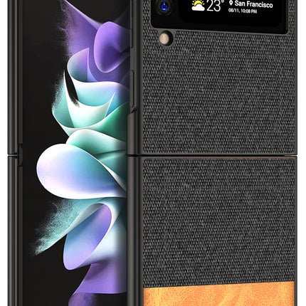Soft Fabric & Leather Hybrid Protective Case Cover for Samsung Galaxy Z flip 3 (Black,Brown)