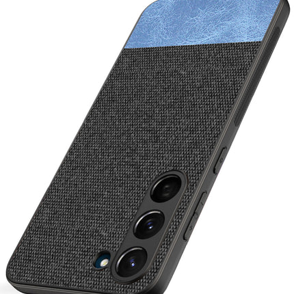 Mobizang Soft Fabric & Leather Hybrid for Samsung Galaxy S23 Plus Back Cover | Shockproof Hybrid Slim Hard Anti Slip Back Case (Black , Blue)