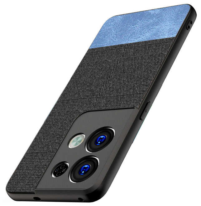 Mobizang Soft Fabric & Leather Hybrid Protective Back Case Cover for Oppo Reno 8 PRO (5G) (Black,Blue)