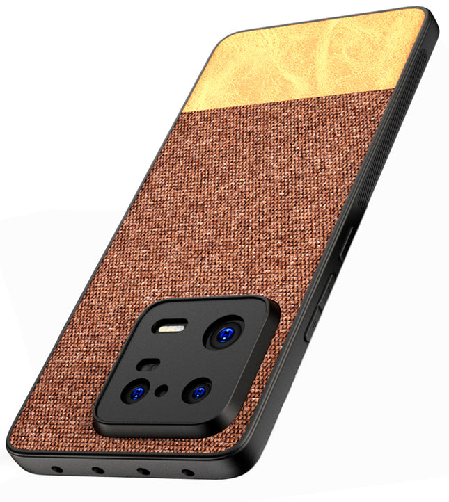 Mobizang Soft Fabric & Leather Hybrid Protective Cover for Xiaomi 13 Pro (5G) | Shockproof Slim Hard Anti Slip Back Case (Brown)