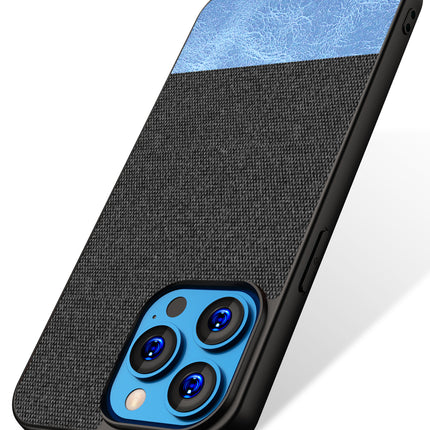 Mobizang Soft Fabric & Leather Hybrid Protective Back Case Cover for Apple iPhone 14 Mini (Black,Blue)