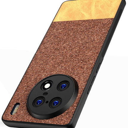 Mobizang Soft Fabric & Leather Hybrid for Vivo X90 PRO (5G) Back Cover | Shockproof Hybrid Slim Hard Anti Slip Back Case (Brown)