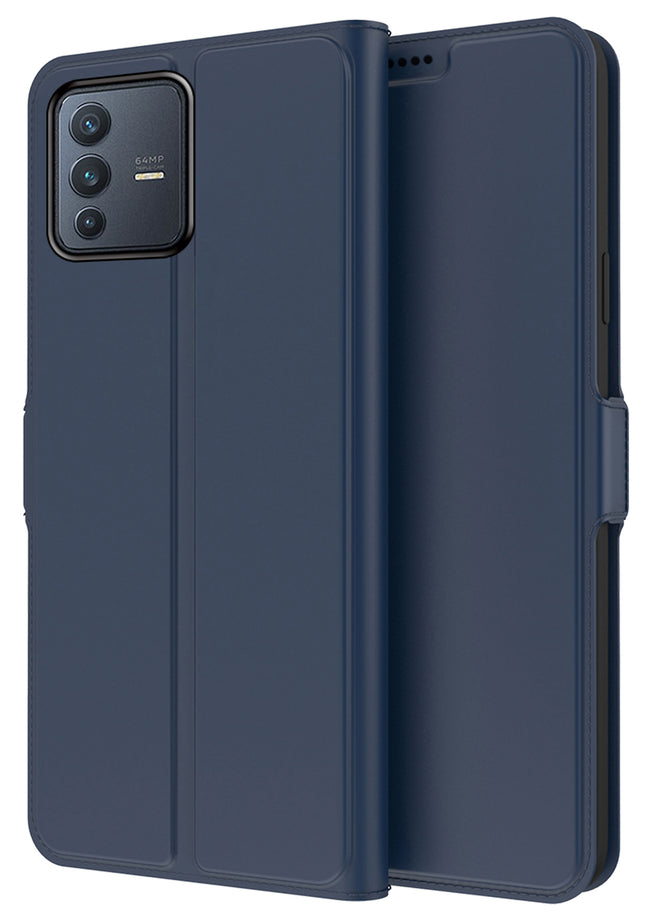 Noble Slim Flip Cover for Vivo V23 Pro , Magnetic and Card Holder Stand Leather Flip Wallet Case (Blue)