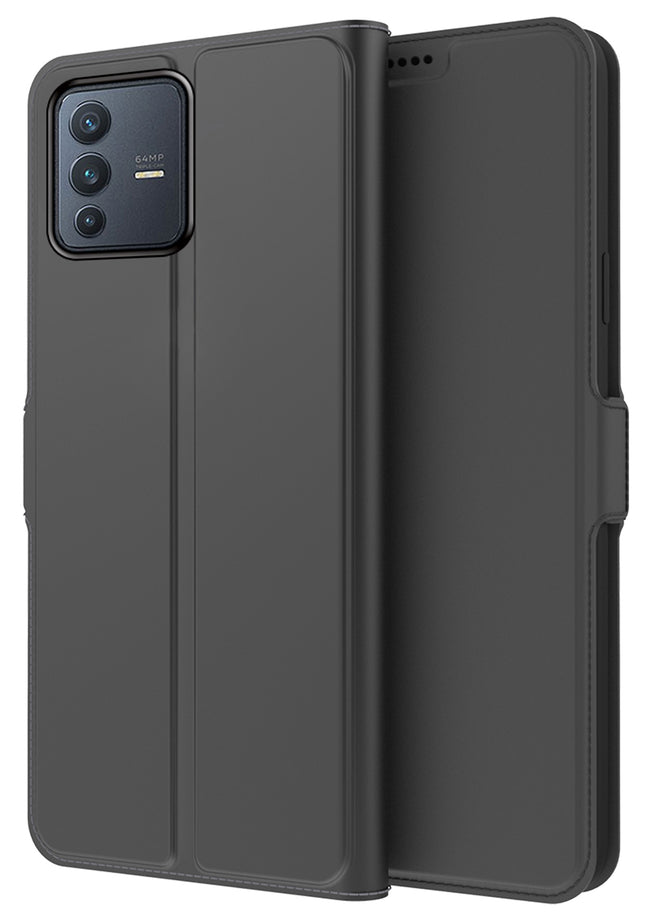 Noble Slim Flip Cover for Vivo V23 , Magnetic and Card Holder Stand Leather Flip Wallet Case (Black)