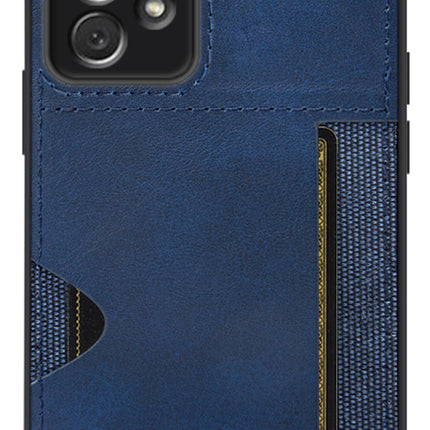 Mobizang Razor Wallet Back Case for Samsung Galaxy A33 (5G) | Slim PU Leather & Fabric Cover with Inbuilt Card Pocket (Blue)