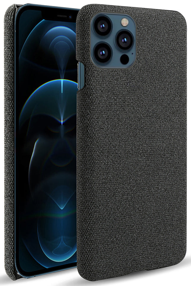 Woven Soft Fabric Case for Apple iPhone 13 Pro Max Back Cover, Shock Protection Slim Hard Anti Slip Back Cover (Black)