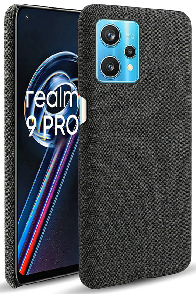 Woven Soft Fabric Case for Realme 9 Pro Plus Back Cover, Shock Protection Slim Hard Anti Slip Back Cover (Black)
