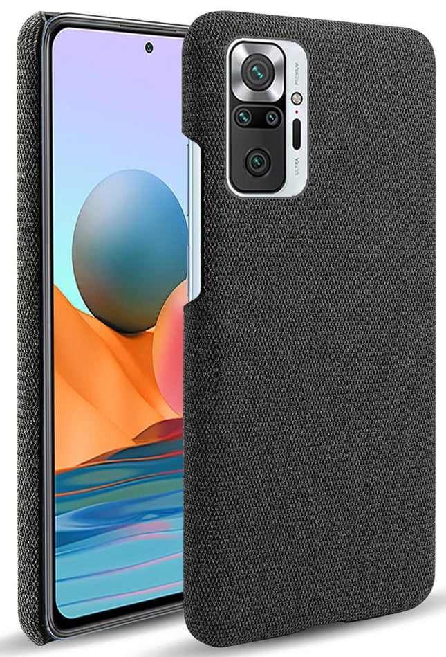 Woven Soft Fabric Case for Redmi Note 10 Pro / Note 10 Pro Max Back Cover, Shock Protection Slim Hard Anti Slip Back Cover (Black)